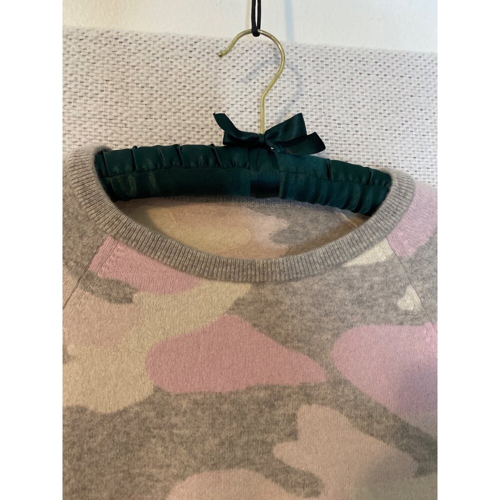 100% Cashmere Cropped Sweater Pink Gray Camouflage Raglan Soft - Picture 3 of 9